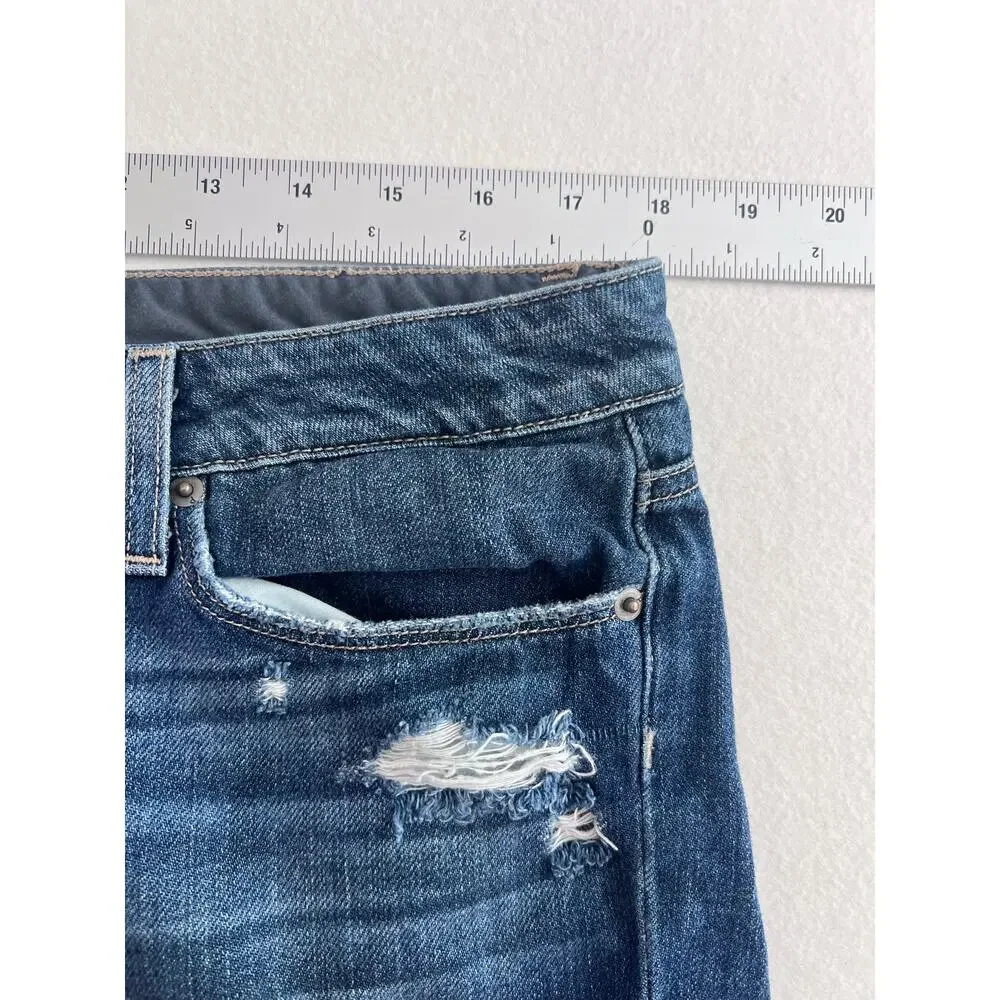 PAIGE Womens 31 Jimmy Distressed Denim Shorts Dark Wash Cuffed Mid Rise